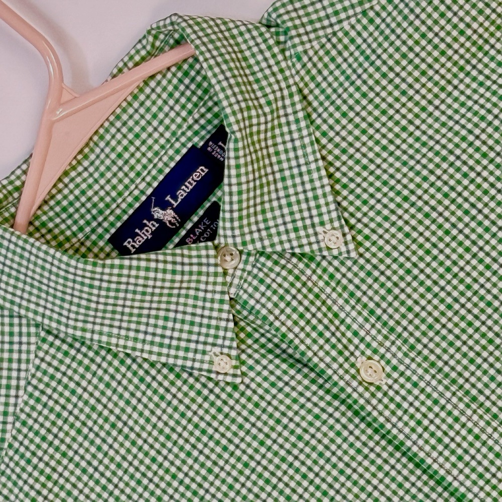 Ralph Lauren Blake Mens L Green Blue Gingham Checkered Plaid Shirt ~‎ Excellent